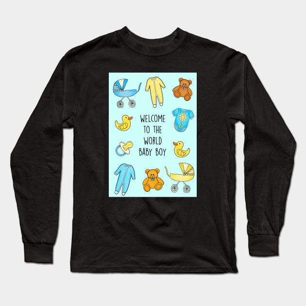 Welcome to the world baby boy Long Sleeve T-Shirt by Poppy and Mabel